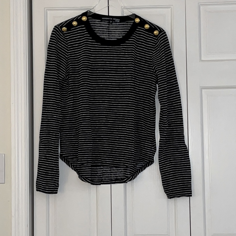 Veronica Beard striped t shirt with gold buttons